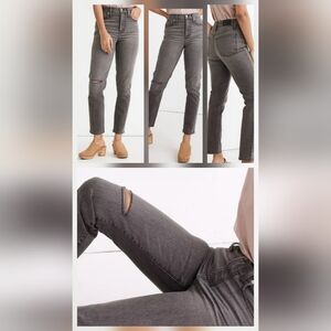 Madewell The Perfect Vintage Gray Jeans with Knee Rip Sz 27